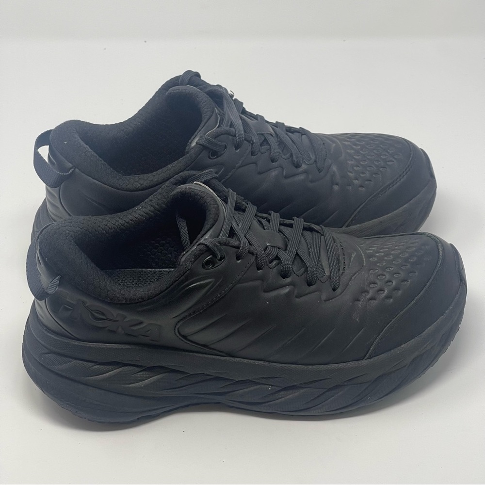 Hoka One One Bondi SR Work Shoes Womens 8 Black Leather Slip Resistant Comfort